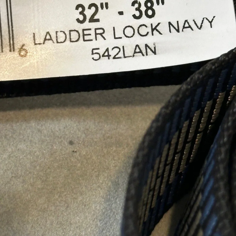 Cabelas Mens Ladder Lock Webbing Belt Navy Grey Nylon 32-38 542LAN